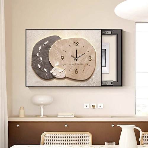 奶油风石来运转电表箱装饰画画带钟表配电箱遮挡多媒体电闸饭厅挂