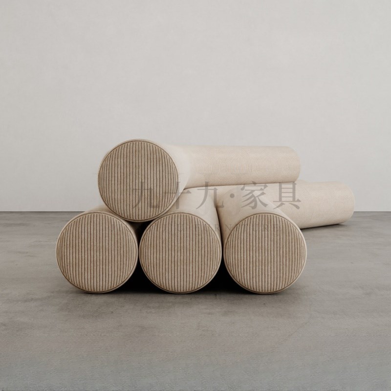 北欧轻奢酒店客厅弧形布艺沙发设计师服装店异形圆V柱多人沙发组