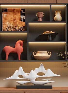 新中式侘寂风玄关柜m高档摆件客厅隔断屏风柜壁龛复古小众软装饰