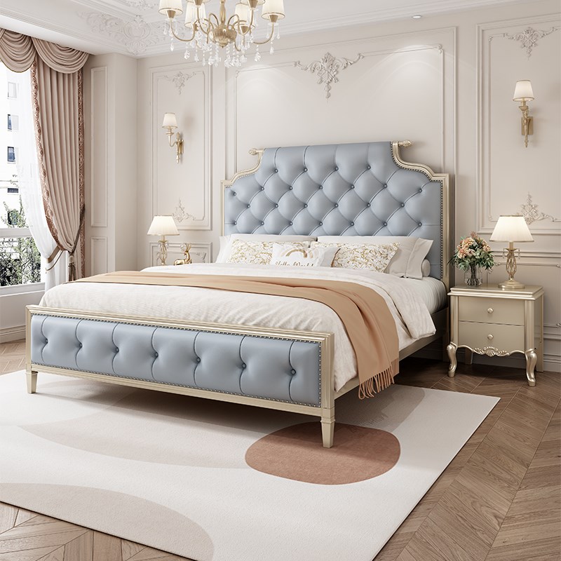 美式轻奢主卧床现代简约软包双人实木床1.M8米2米高箱可储物床