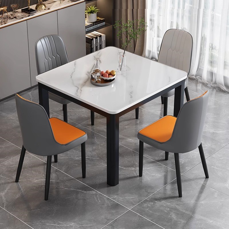 家用岩板餐桌椅组合小户型2人吃饭桌子简约现代R四方桌出租房4人