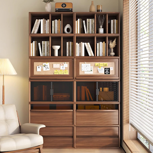 黑胡桃木实木书柜多功能客厅组合柜厨F房隔断置物架储物收纳电视