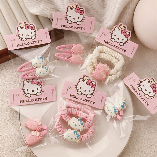 可爱粉色系小猫咪发圈甜美软萌扎头发绳鸭嘴夹碎发刘海夹发饰