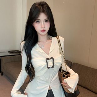 修身 高级感气质炸街减龄扭结长袖 韩版 新款 显瘦上衣 T恤女2025秋季