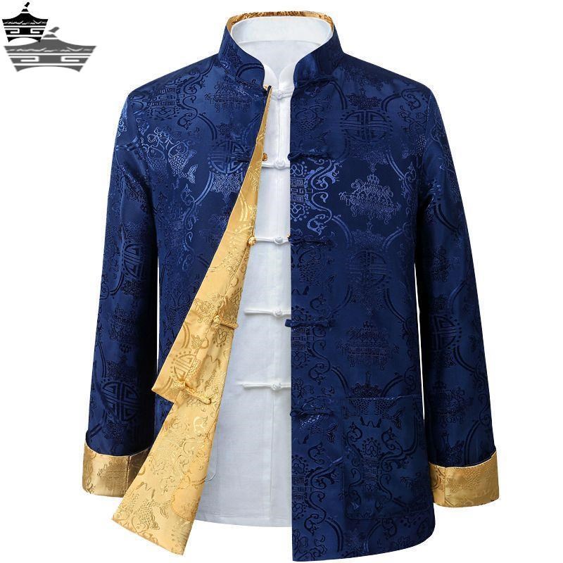 春秋唐装外套男夹克爸爸装中国风中老年双面穿爷爷复古装宴会礼服