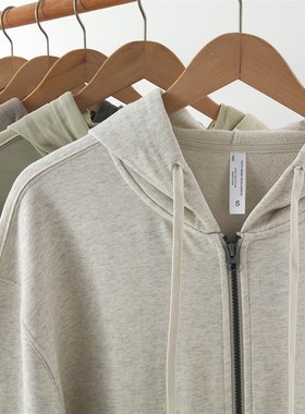 23年秋季新款灰白色灰色系纯棉毛圈连帽拉炼卫衣男女bf宽松落肩潮