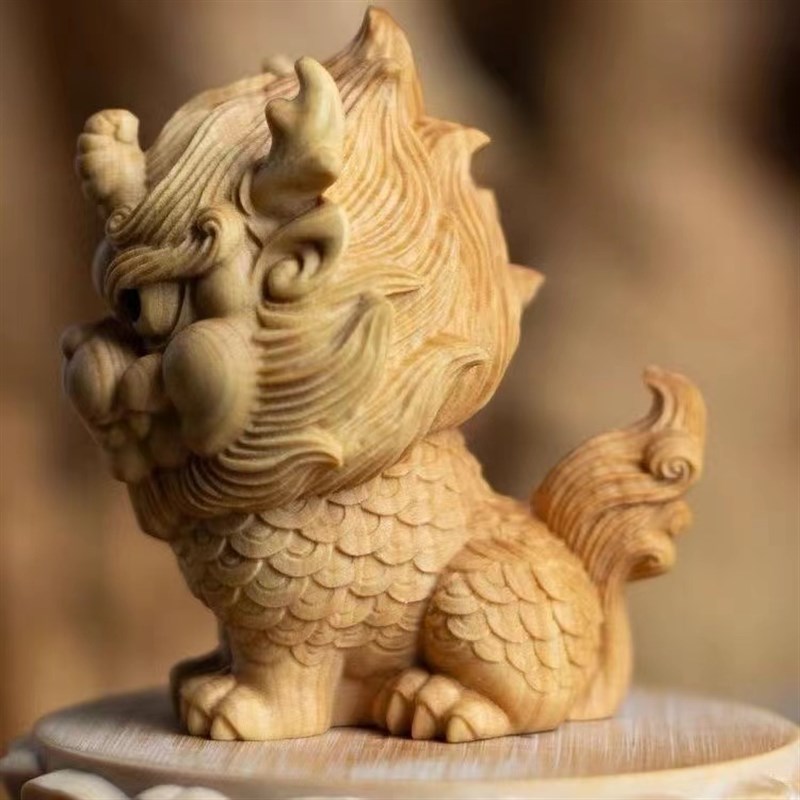崖柏木雕刻文玩随身手把件麒麟车载办公桌装饰工艺品摆件礼品挂件