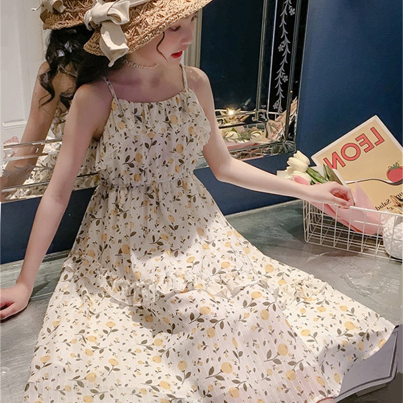 女童夏装吊带连衣裙2022新款中大童碎花背心裙儿童沙滩裙公主裙子