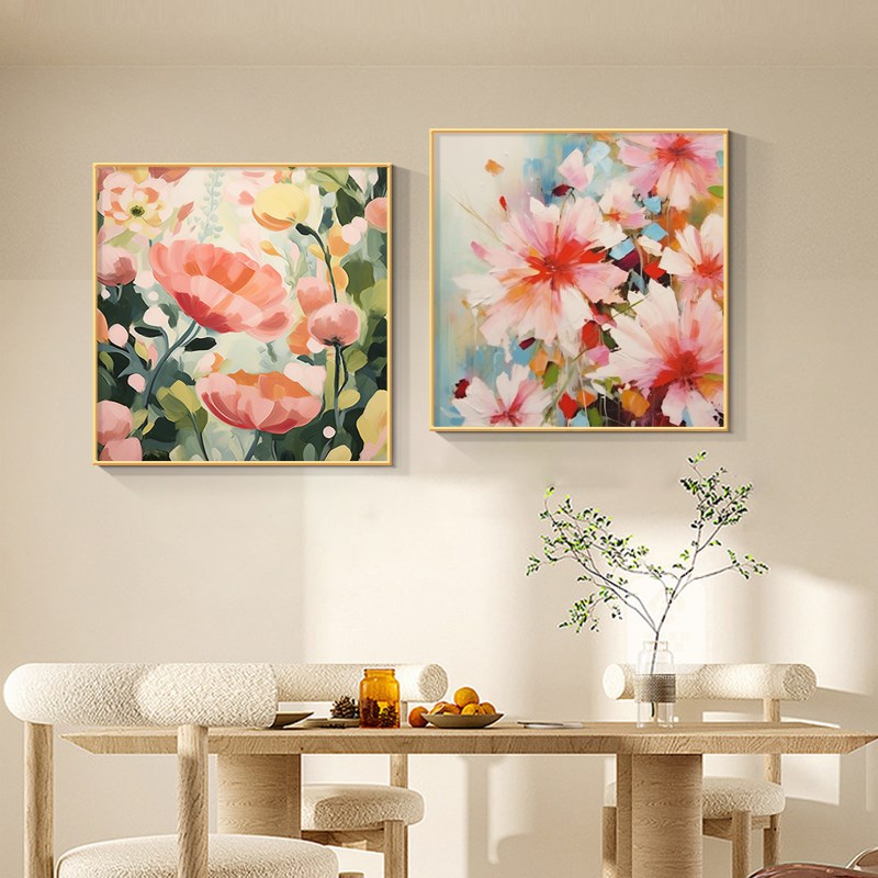 奶油风花卉餐厅装饰画沙发背景墙走廊过道壁画创意晶瓷小尺寸挂画图片