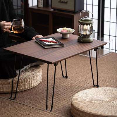 胡桃木折叠小型方桌新中式泡茶小桌子户外露营实木桌复古茶几茶桌