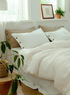 天然A类棉提花水洗棉纯四件套纽全扣民宿HCZZ酒店款白被套床色单
