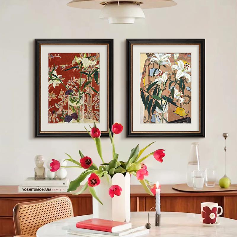 S5F769H9MJ88中古风装卉饰画边百合花饭餐厅室挂画柜摆画卧美式复