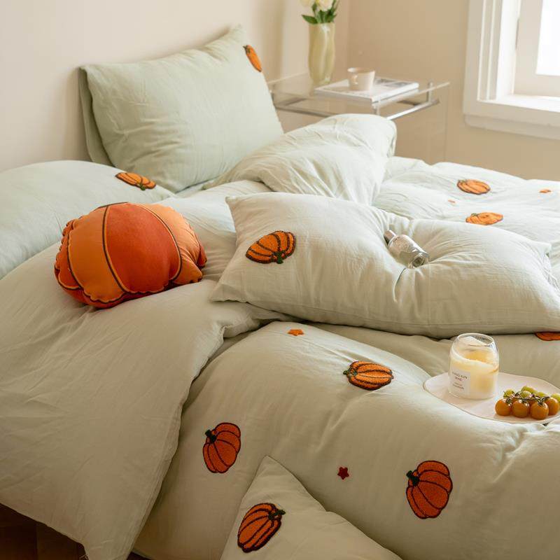 V45O田小清A类LHB双层纱四件套可爱毛套巾园绣纯棉床上被床新单