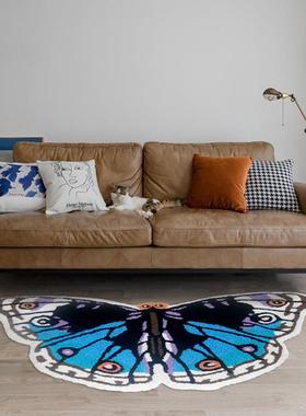 新蓝色蝴蝶款刺绣地毯现代垫意简约时尚地垫家居OCX创门口脚静音