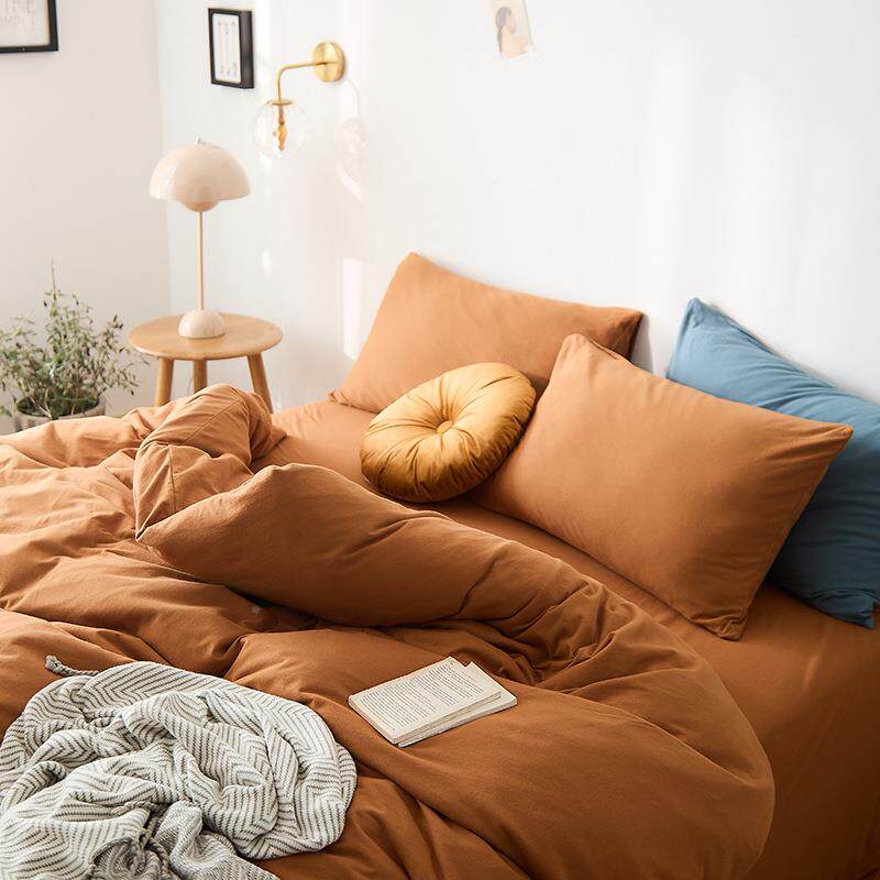 A类针织全MRJ棉四件套床上用竺品双拼柔纯色纯软棉被套床单天棉床