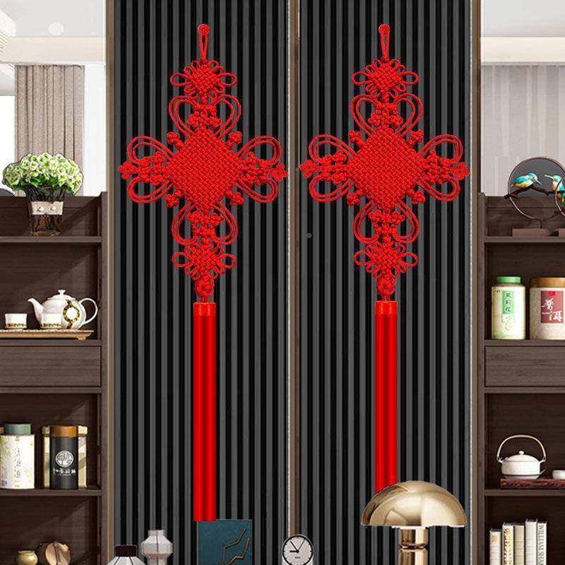 红色黄色蓝色走中国结挂件厅大号手工编织入户客玄关廊视电墙WCL