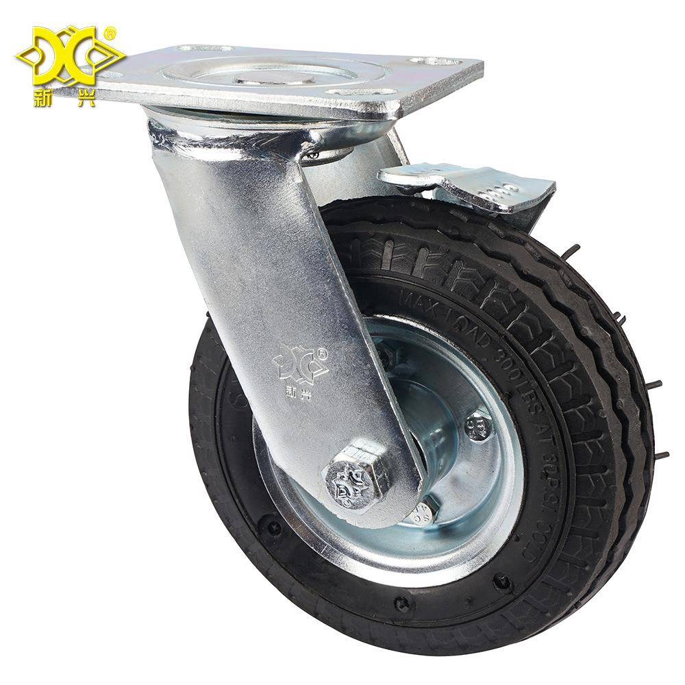 工厂直供寸QCK型6充气橡胶万向轮带刹车边刹静音打重气轮手推车脚