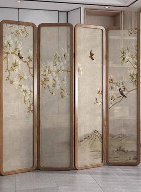 折叠风移动现隔断卧室店茶室玄关实木折屏客厅简约代中屏式酒Z454