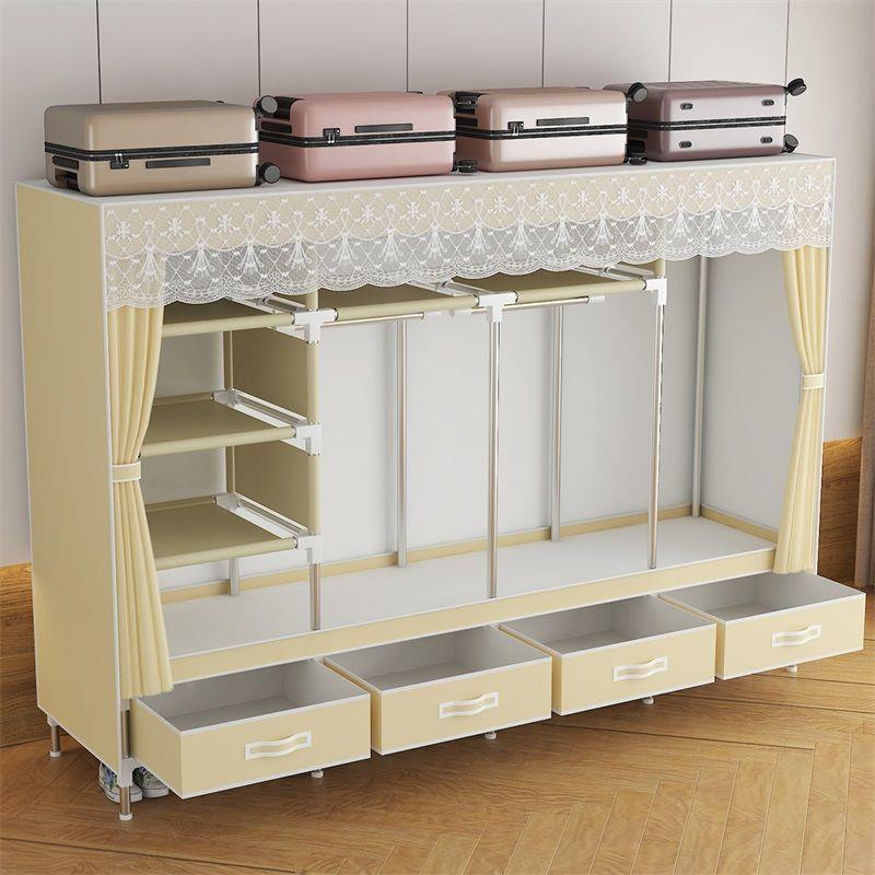 布衣出租屋用简易柜经家济型卧室用UJV衣柜双人钢管加粗衣橱加固