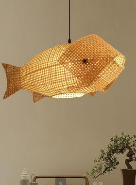 鱼鱼型艺tb-69553术中竹编仿古民宿式吊农家乐创灯意鲤造型灯复古