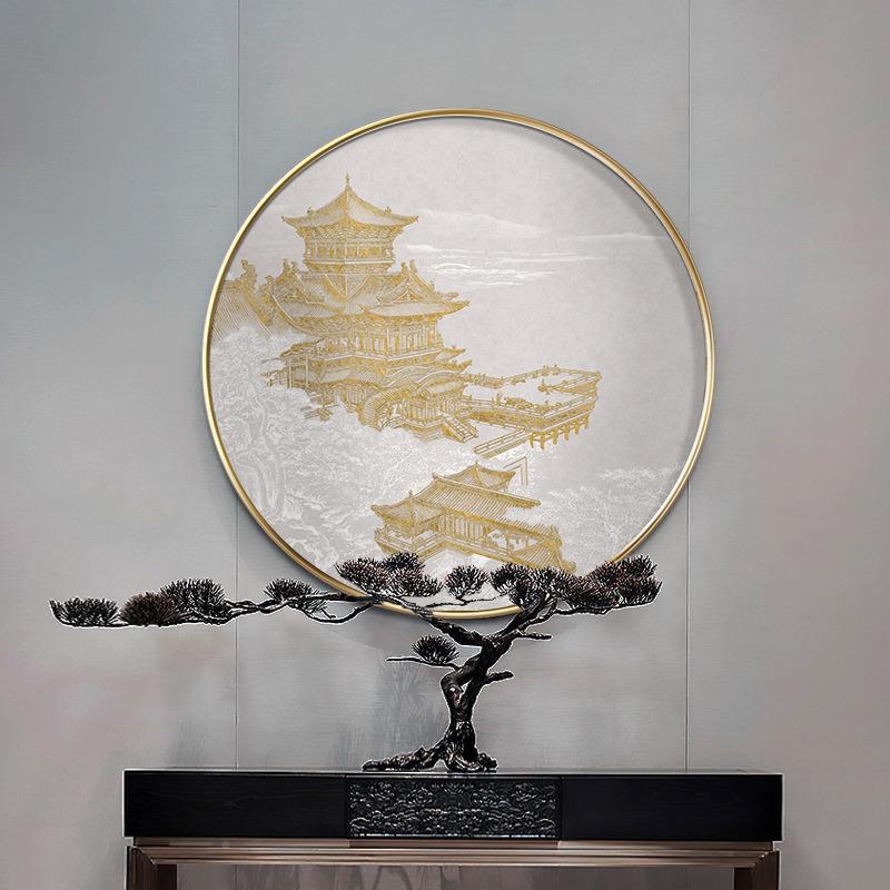 中式圆玄关形观沧海装饰画古代建筑走境廊挂画客新厅别墅中国风意图片