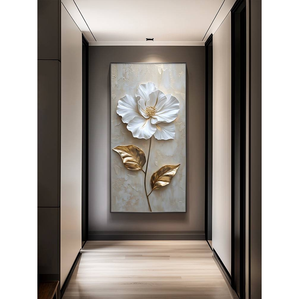 轻奢浮雕花卉玄关装饰画抽象立体感正对门挂画现代简约风过道壁画图片