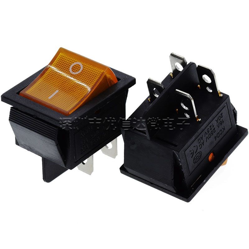 KCD4船型开关16A250V船形翘板电源按钮31*25mm带灯2/3档4/6脚