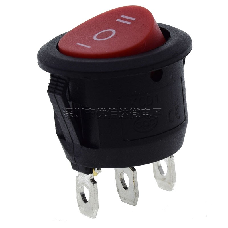 船型开关KCD105三档三脚红盖 圆形按钮 3档红色 翘班开关开孔20MM