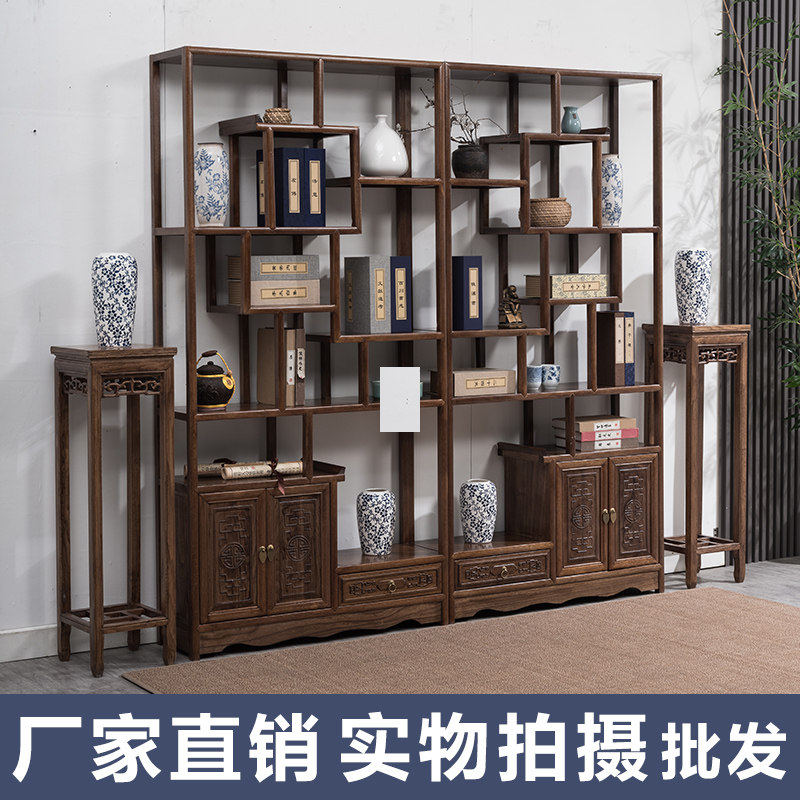 实木博古架新中式多宝阁榆木客厅隔间古董架茶叶展示柜办公置物架