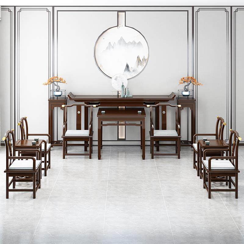 新中式中堂六件套实木明式条案农村堂屋供奉桌佛台简约翘头桌神台