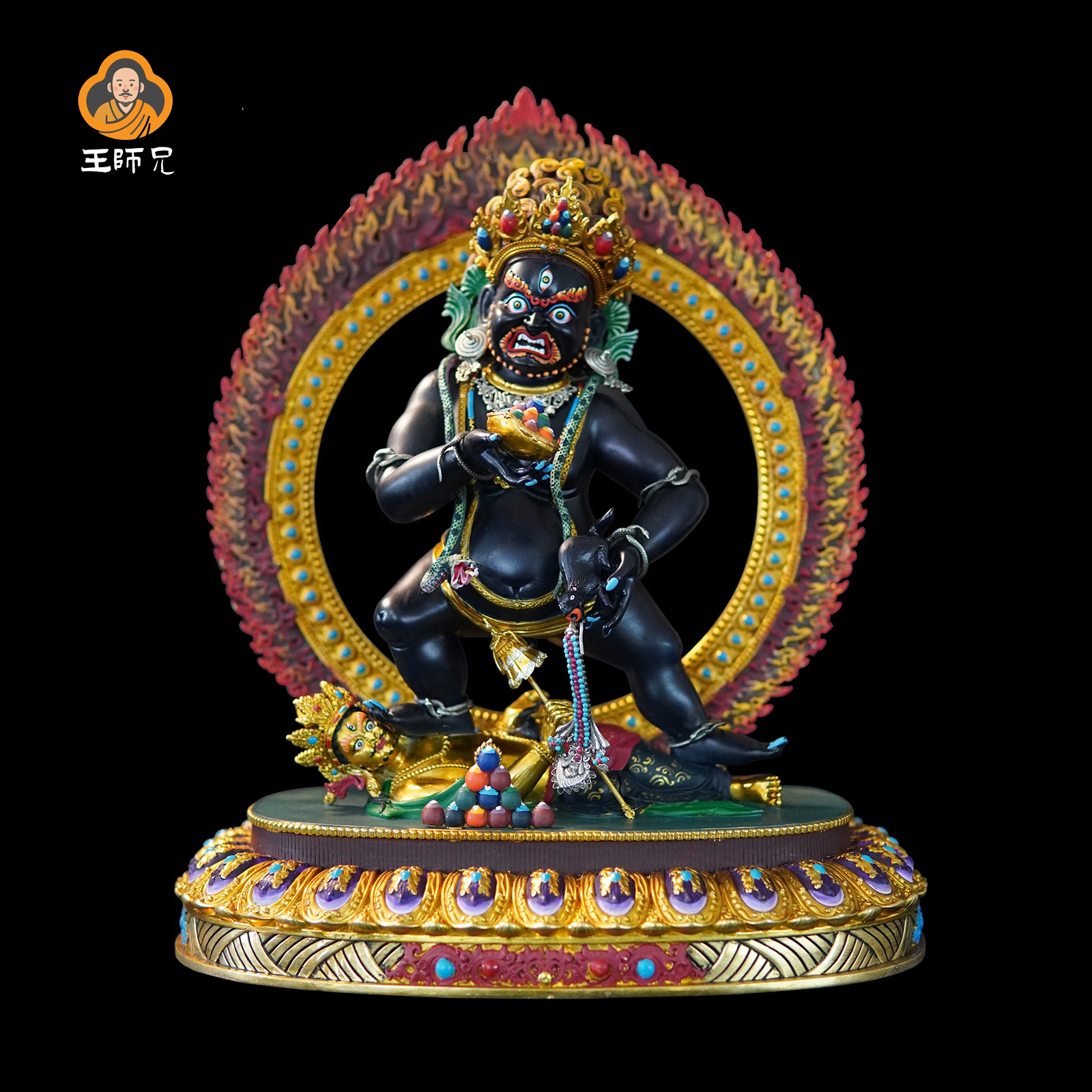 王师兄尼泊尔工艺藏式财神黑财彩绘黑财神摆件铜鎏金佛像摆件34cm