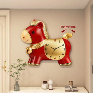 马上有钱钟表挂钟客厅家用喜庆餐厅挂墙时钟静音摇摆装饰画石英钟