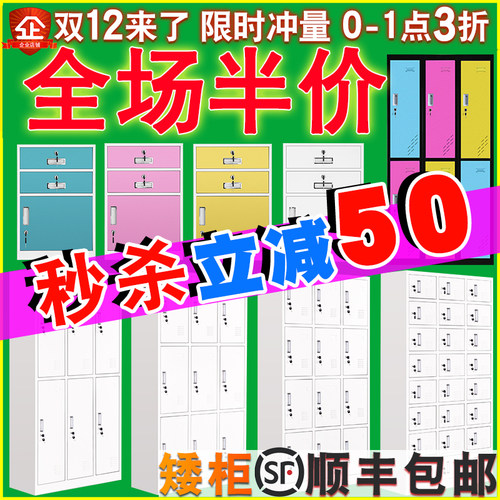 钢制宿舍铁皮更衣柜彩色员工储物柜不锈钢存包碗柜办公单门矮柜子