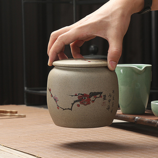 粗陶茶叶罐陶瓷中号密封罐茶叶盒包装普洱茶具茶仓普洱储物罐