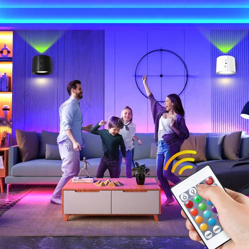 网红7彩灯卧室墙面装饰灯免布线RGB聚会氛围灯led充电遥控小夜灯