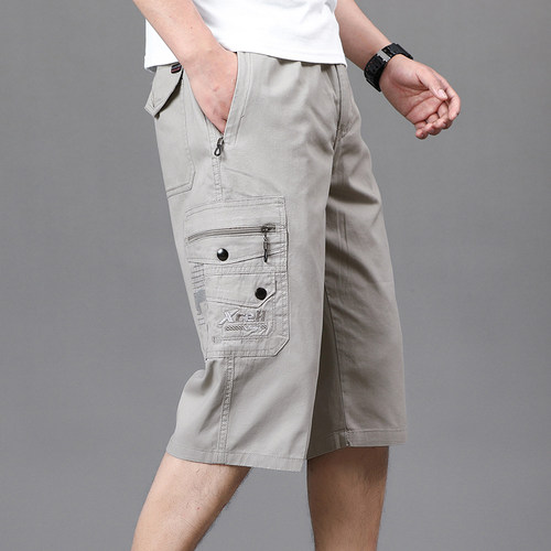 七分裤男夏宽松大码休闲爸爸装中老年人纯棉工装裤子马裤中年短裤