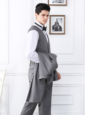 灰色燕尾服男西装礼服套装商务正装男士定制西服演出主持指挥春夏