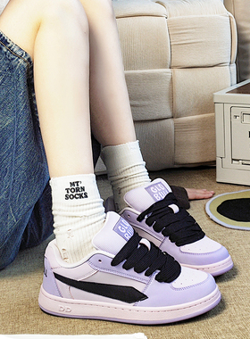 GLO BULL原创正品休闲低帮板鞋女款厚底紫色面包鞋百搭低帮小众鞋