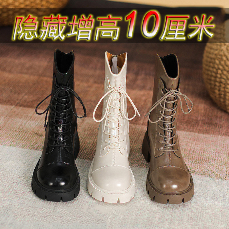 小个子马丁靴女10cm内增高全牛真皮矮子乐休闲新款骑士加绒厚底潮