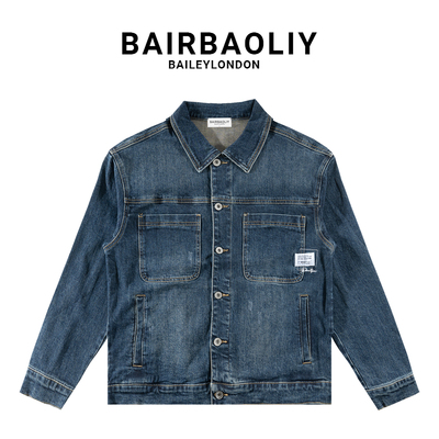 BAIRBAOLIY潮牌高端重工痞帅工装牛仔夹克男时尚翻领休闲百搭外套