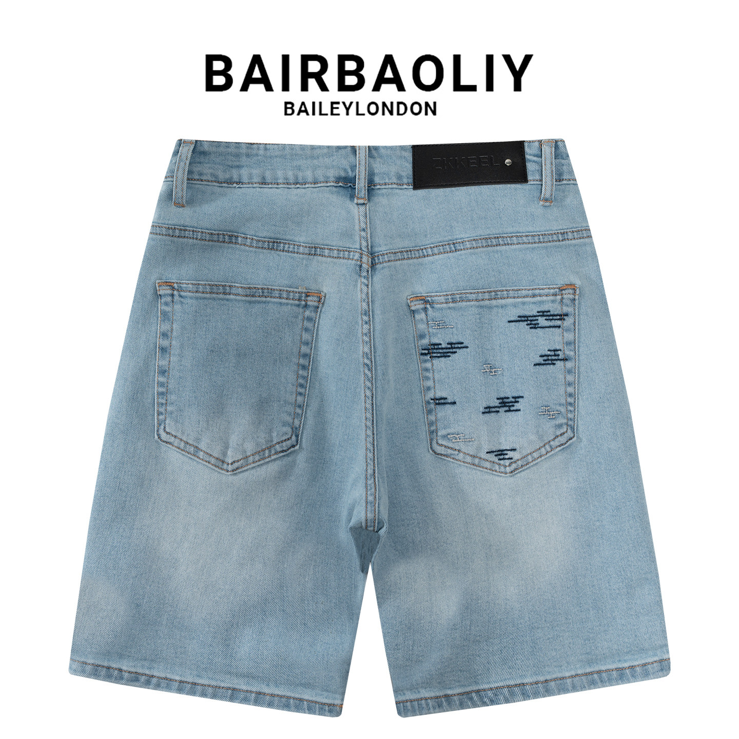 BAIRBAOLIY高街潮牌刺绣牛仔五分裤夏季复古水洗直筒透气休闲短裤
