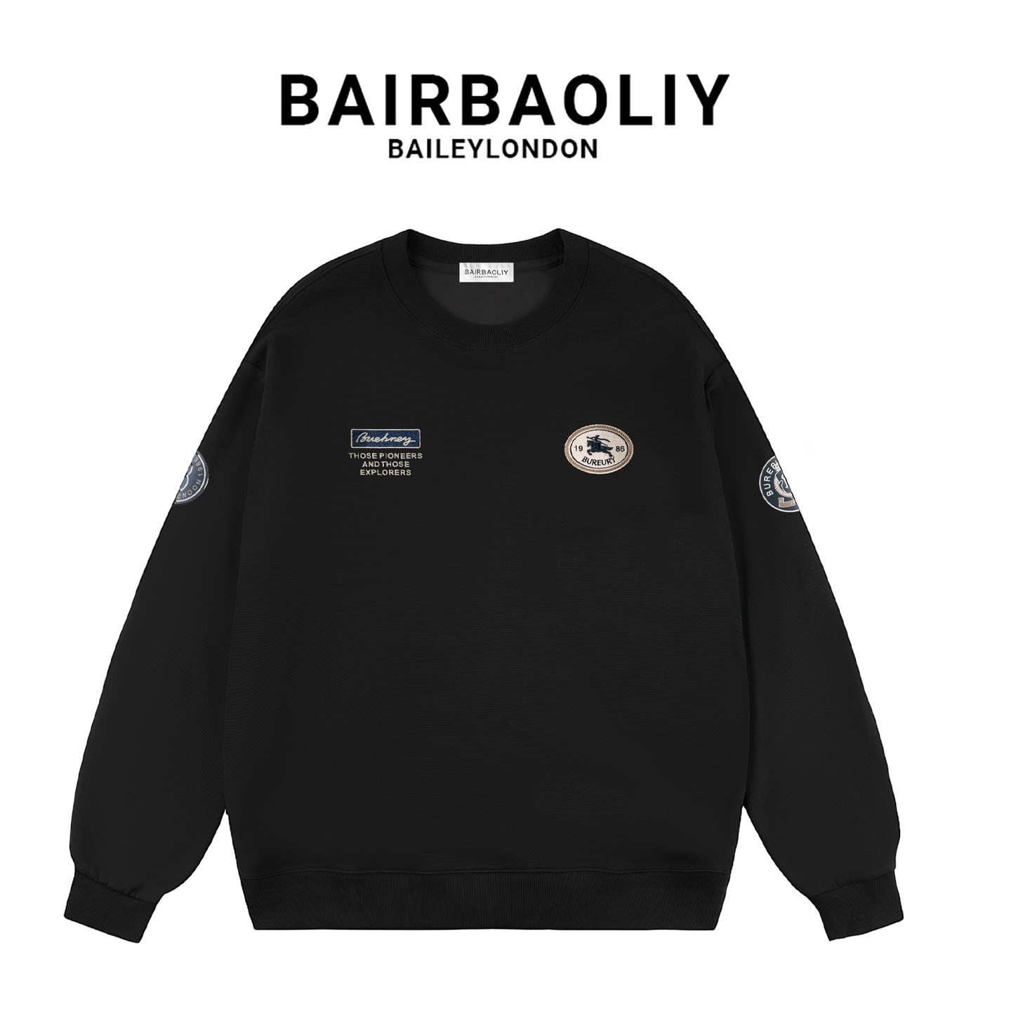 BAIRBAOLIY美式复古战马徽章卫衣时尚设计感潮流休闲上衣男女同款