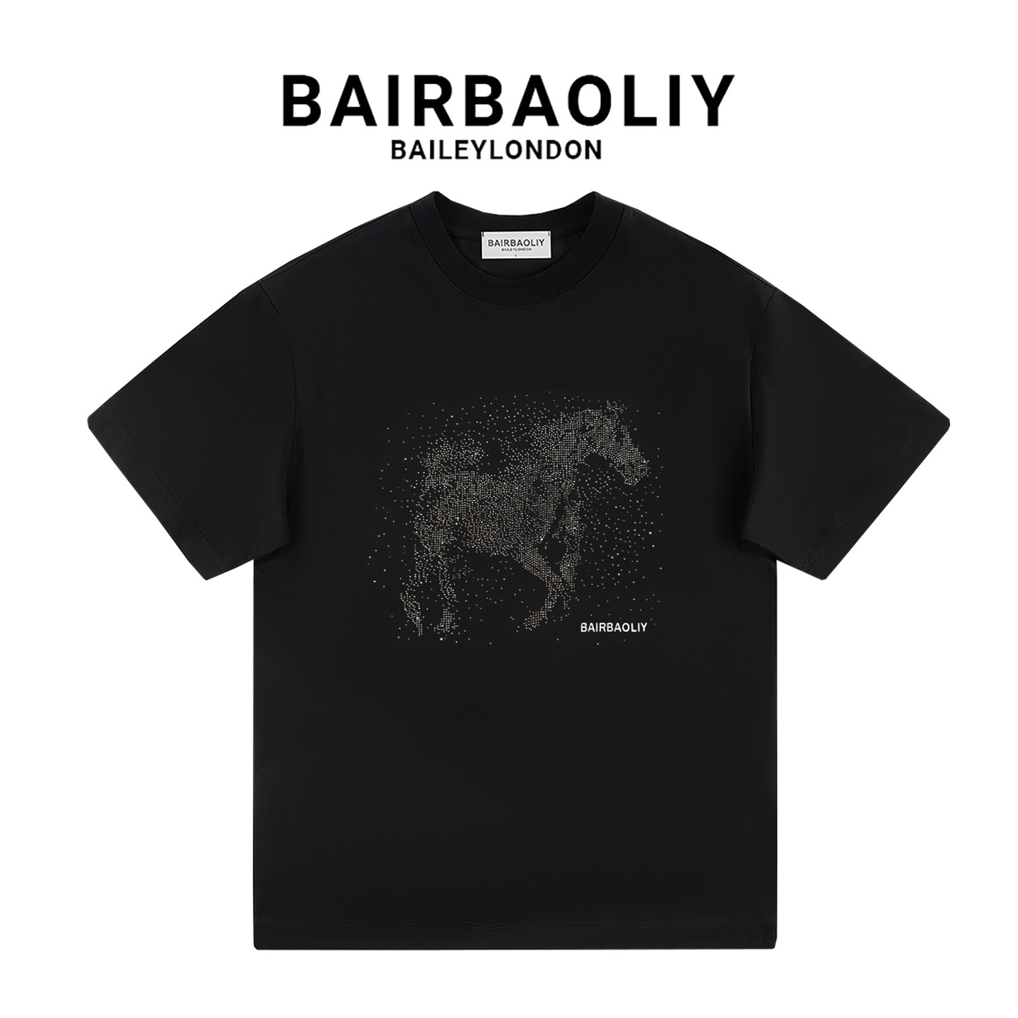 BAIRBAOLIY潮牌高端骏马烫钻时尚圆领休闲百搭潮流短袖T恤男上衣