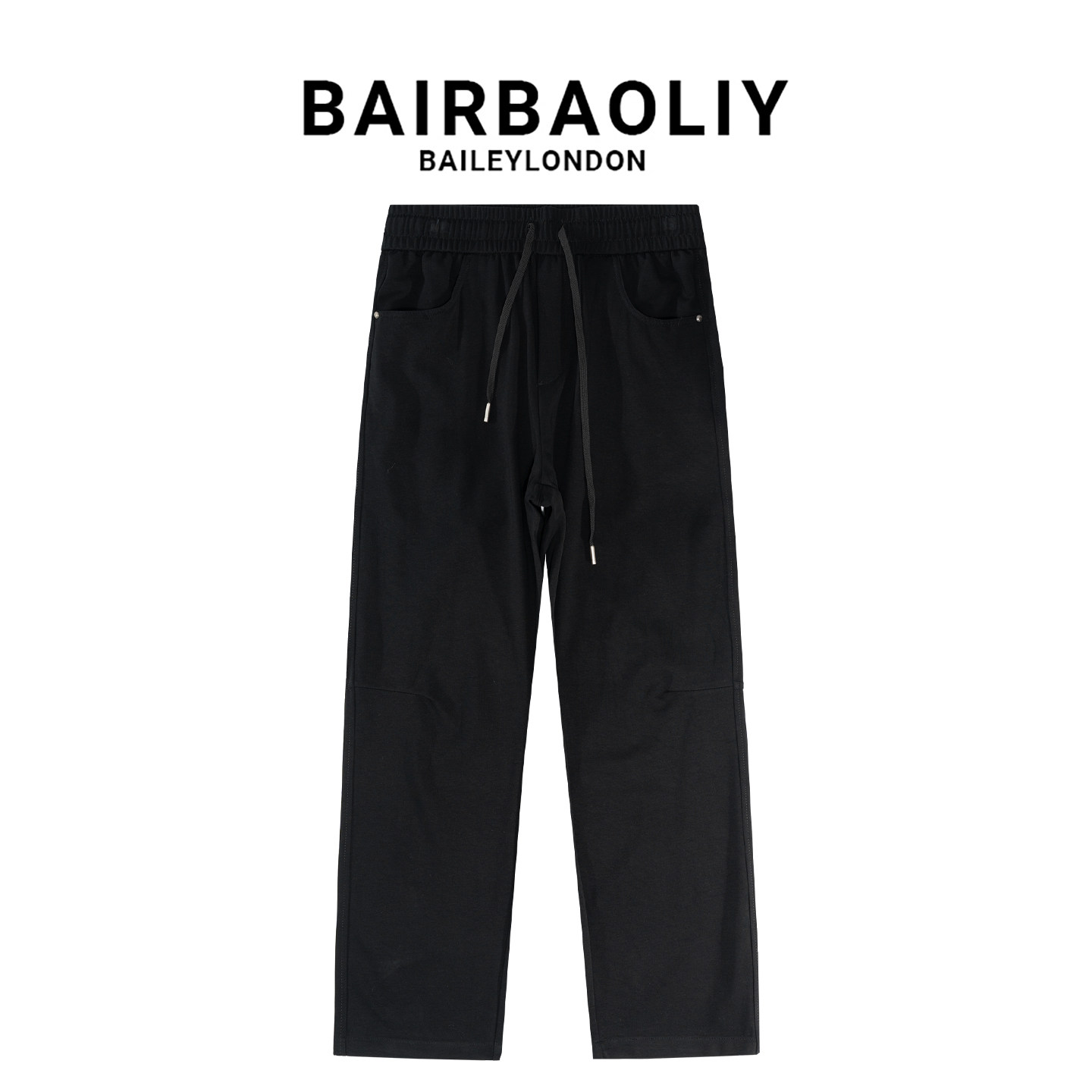 BAIRBAOLIY男款2026春季新款抽绳松紧腰休闲长裤纯色宽松直筒卫裤