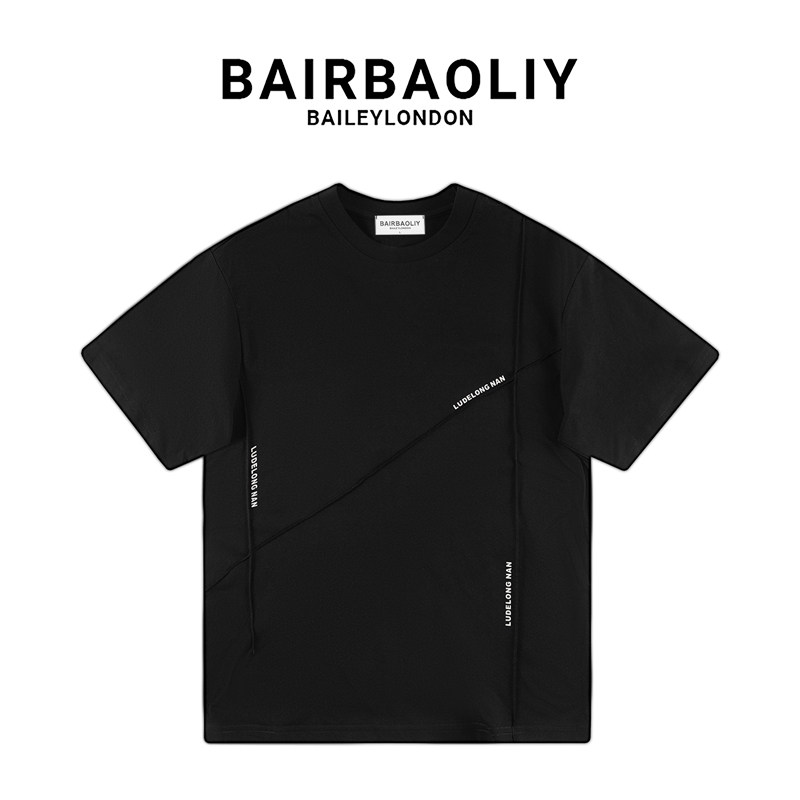 BAIRBAOLIY高街美式2025春夏新款短袖T恤潮牌立体线条设计感上衣