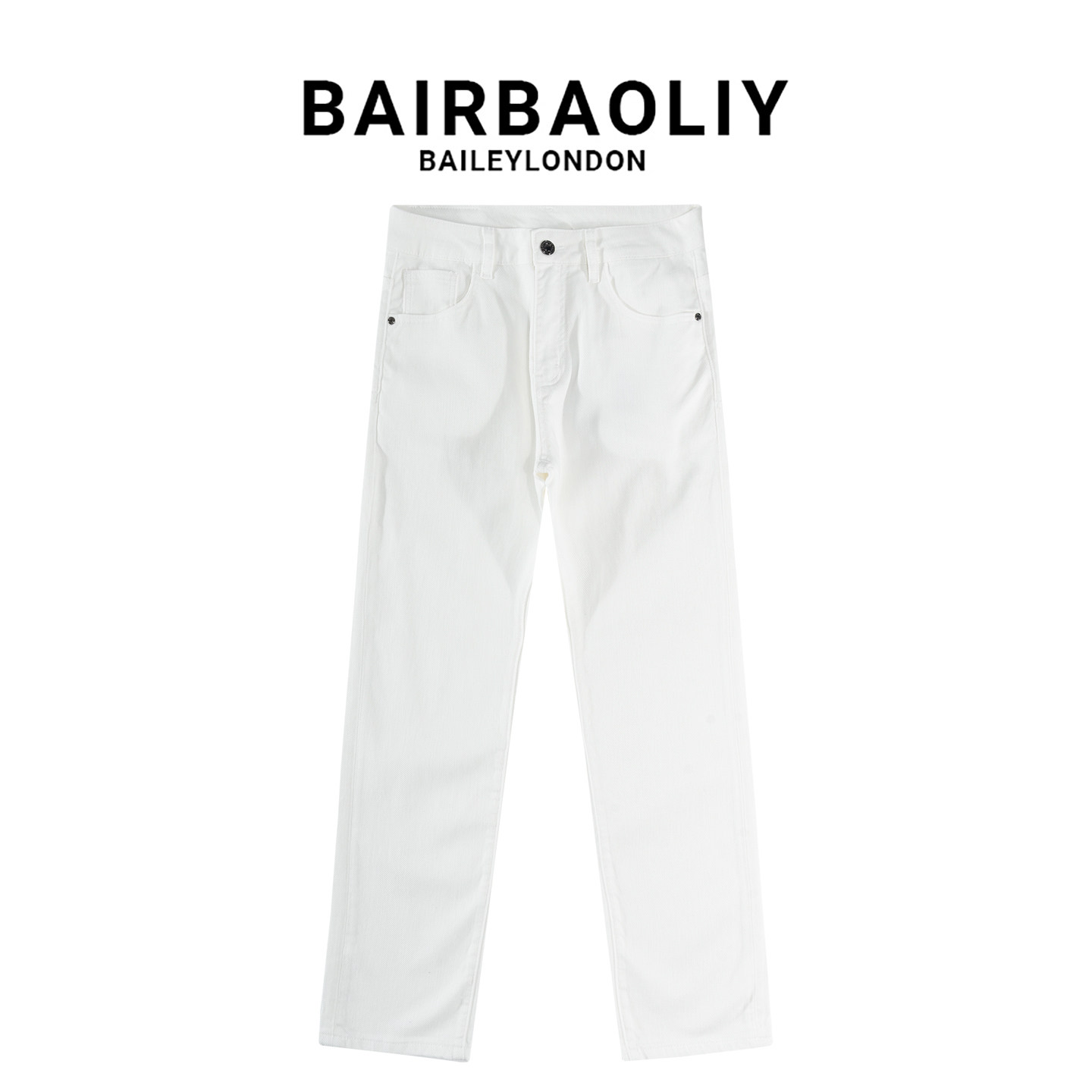 BAIRBAOLIY男士休闲百搭白色牛仔直筒裤简约高级通勤休闲潮牌长裤