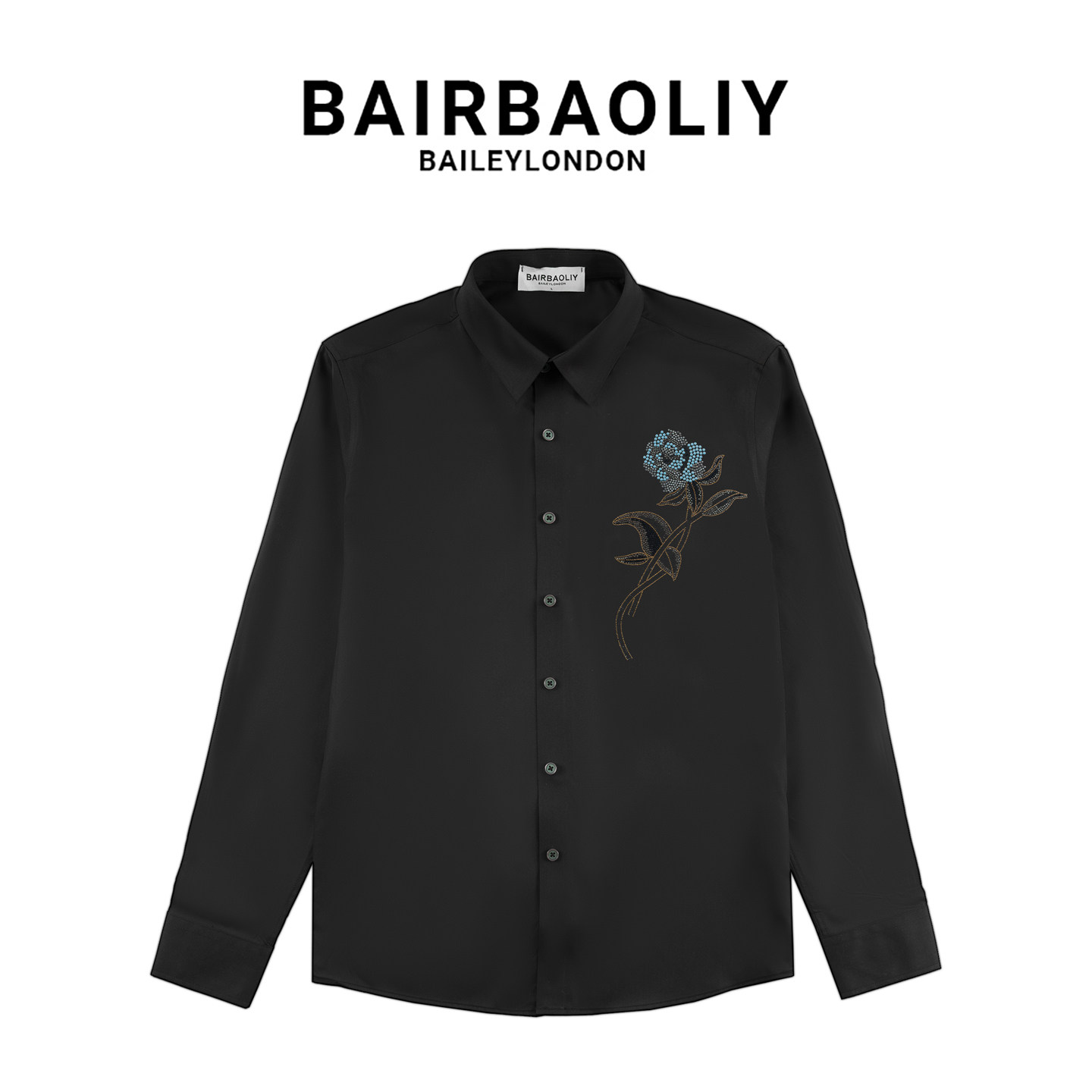 BAIRBAOLIY重工设计感三防轻奢烫钻长袖防水防污拒油经典衬衫男装