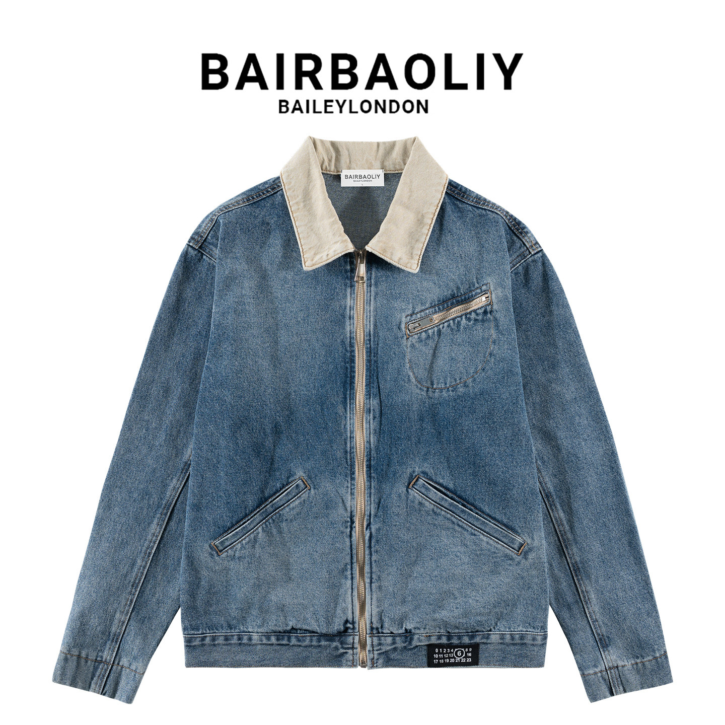 BAIRBAOLIY高端高品质男士时尚做旧撞色拼接翻领牛仔夹克外套男装