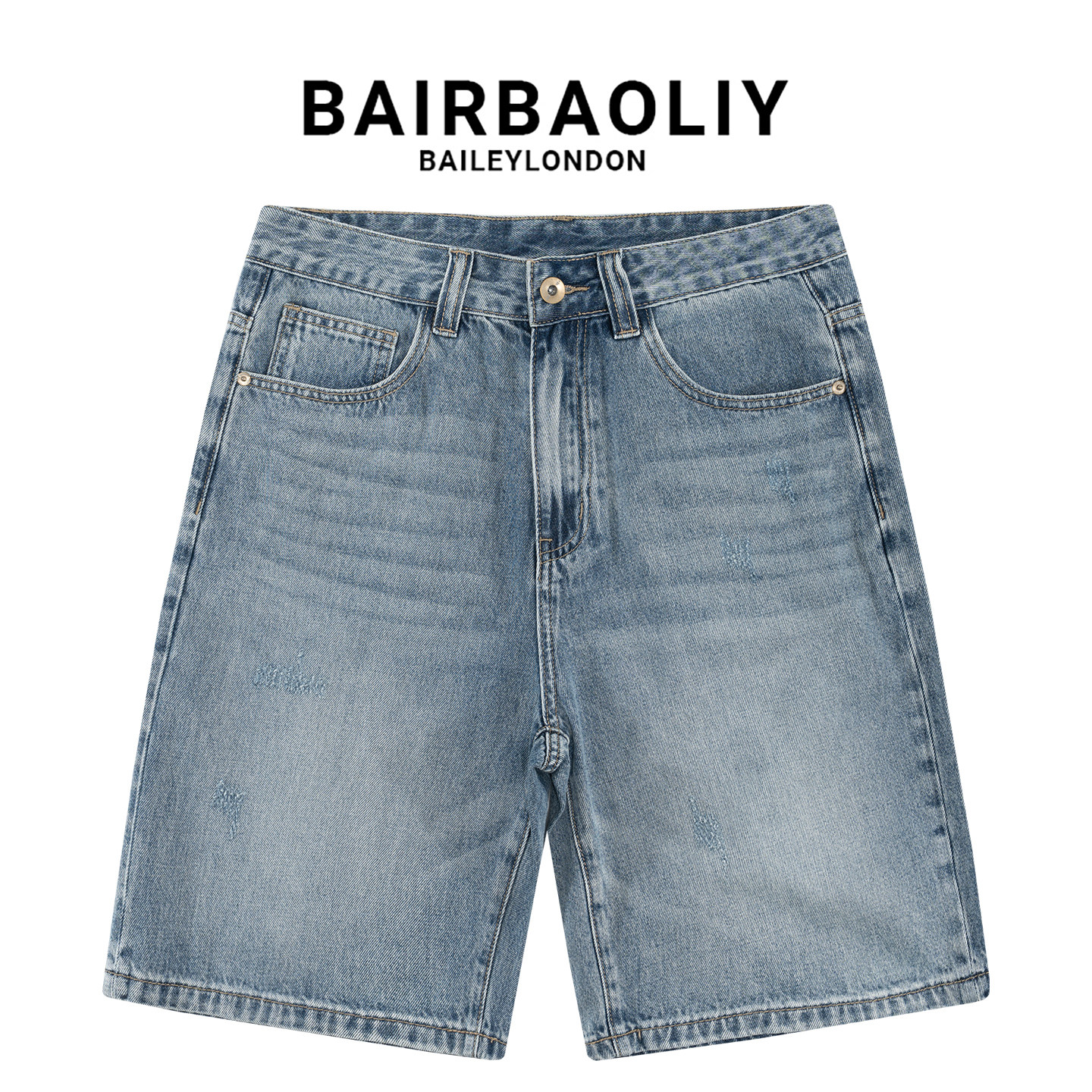 BAIRBAOLIY牛仔短裤男款夏季透气百搭宽松直筒水洗休闲五分裤中裤