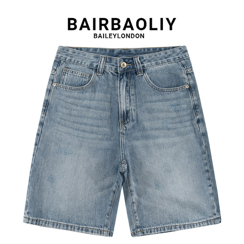 BAIRBAOLIY牛仔短裤男款夏季透气百搭宽松直筒水洗休闲五分裤中裤